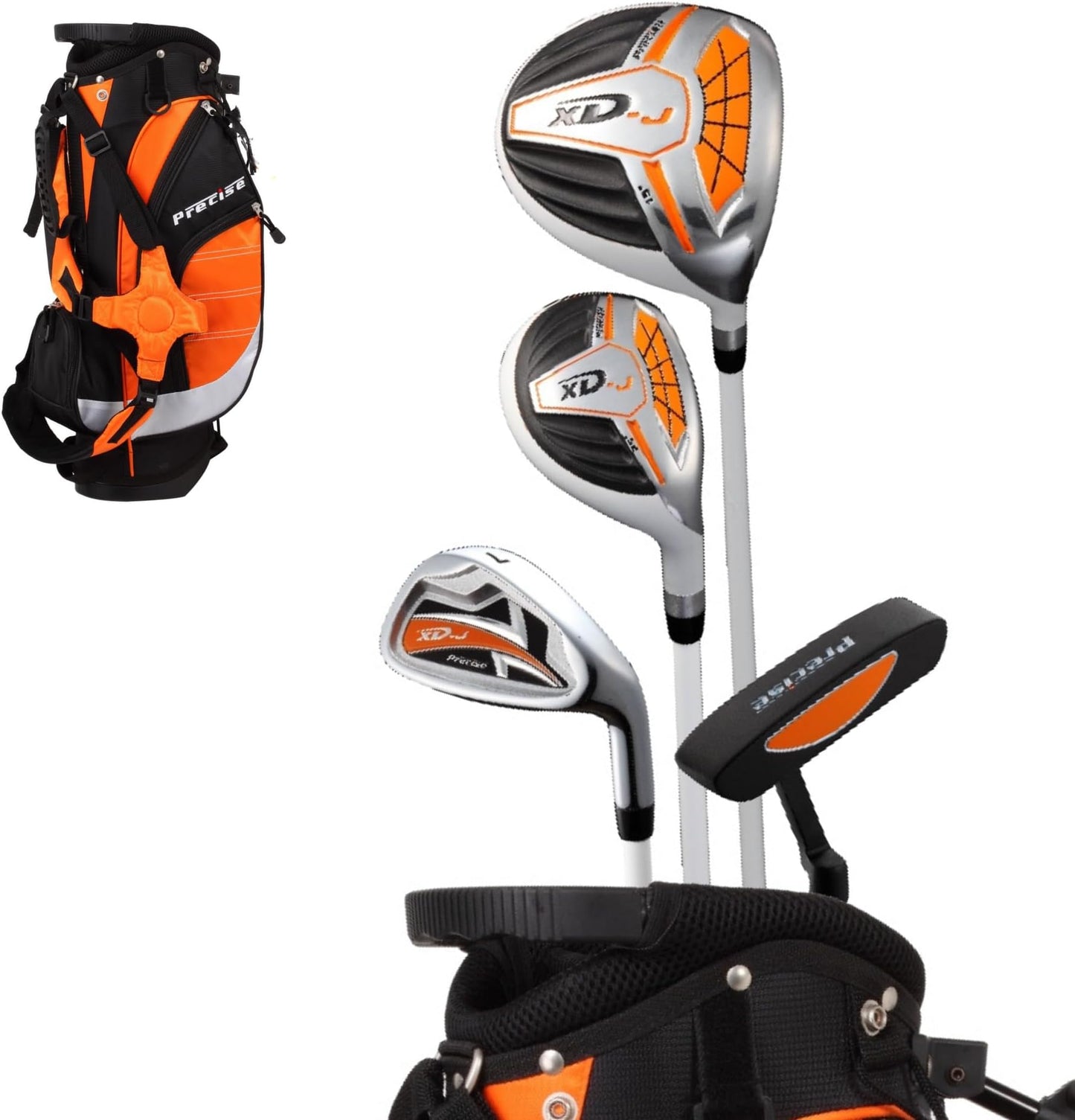 Precise Xdj - Junior Complete Golf Club Set | Lightweight Graphite Shafts, Hybrid & Putter, Stand Bag Included, For Boys & Girls, Ages 3-12, Left/right Hand - Orange Ages 3-5