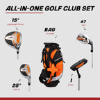 Precise Xdj - Junior Complete Golf Club Set | Lightweight Graphite Shafts, Hybrid & Putter, Stand Bag Included, For Boys & Girls, Ages 3-12, Left/right Hand - Orange Ages 3-5