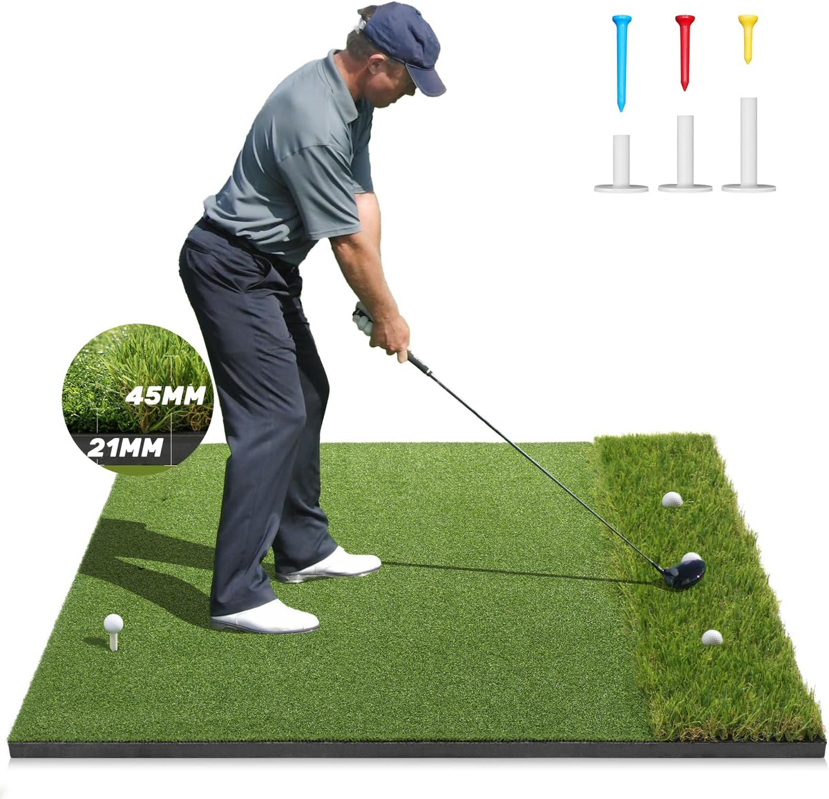 Ywitio Premium Dual-Turf Golf Hitting Mat 5x4ft with Thickened EVA Base for Indoor Outdoor Practice