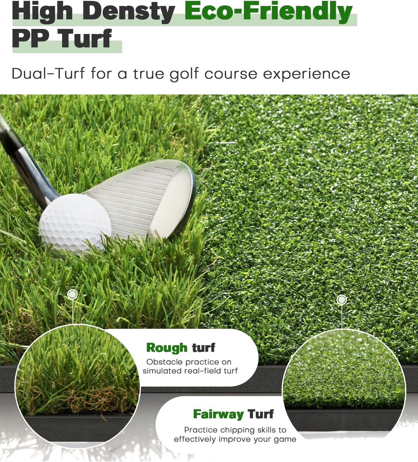 Ywitio Premium Dual-Turf Golf Hitting Mat 5x4ft with Thickened EVA Base for Indoor Outdoor Practice