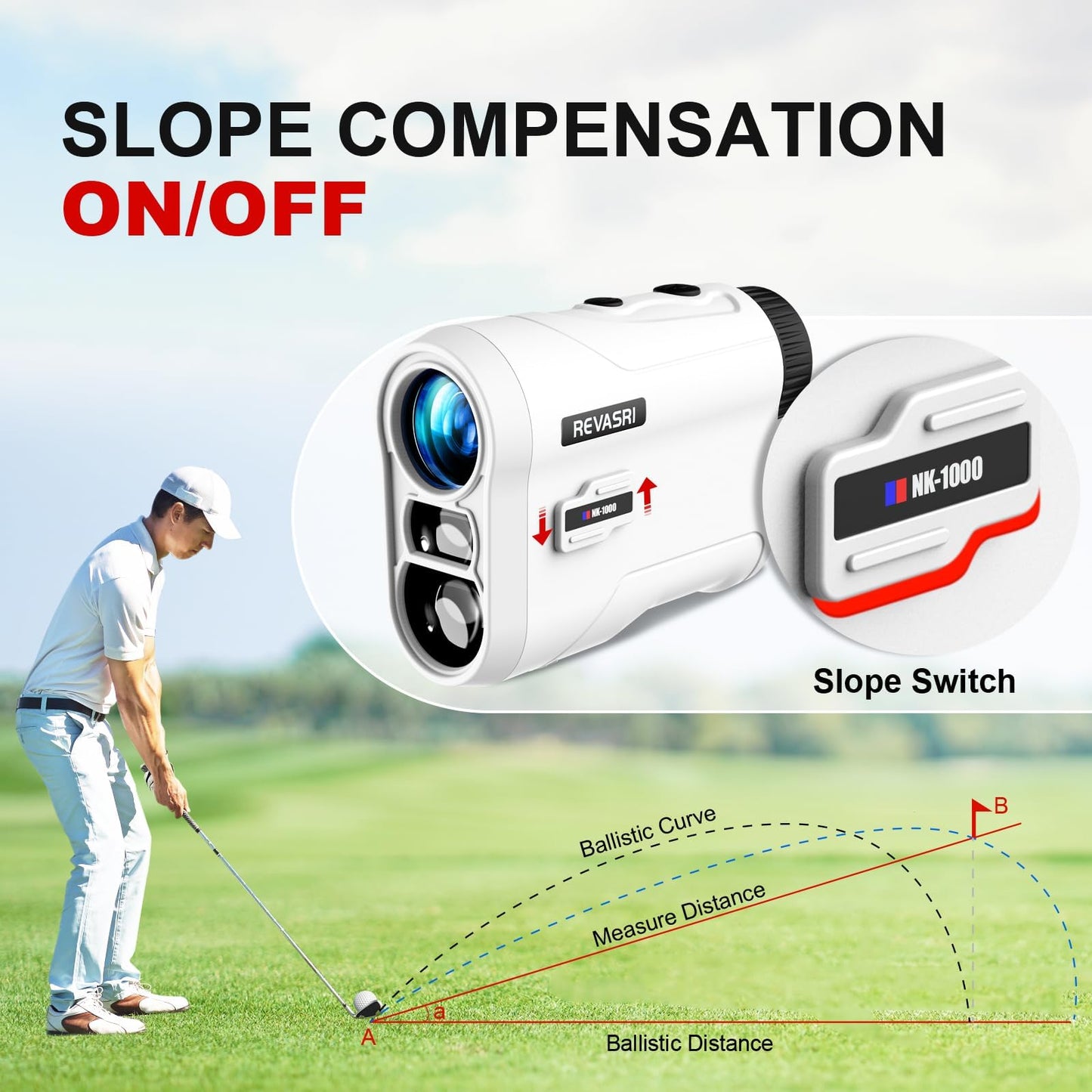 REVASRI Golf Rangefinder with Slope and Pin Lock Vibration, 600/1000 Yards