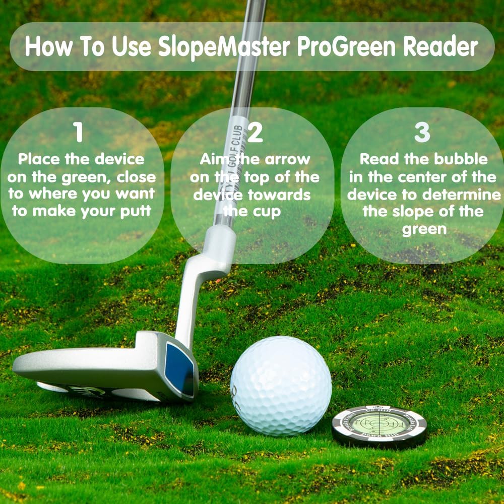 Slopemaster Progreen Reader - Golf Ball Marker With High Precision Green Reading Aid Golf Accessories For Men Women - Black