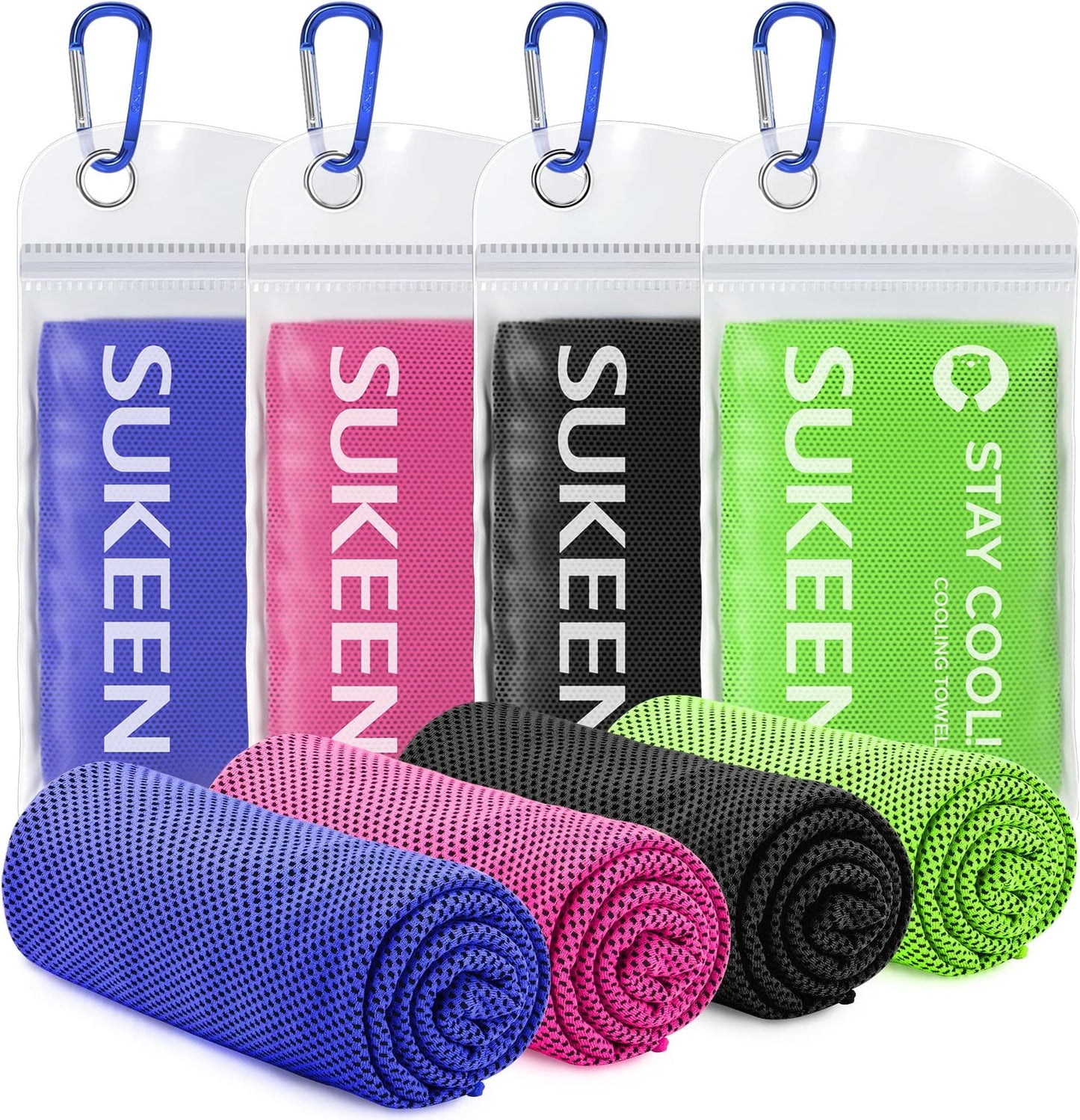 Sukeen 4 Pack Cooling Towels (40"x12"), Cooling Neck Wraps, Ice Towel, Soft Breathable Chilly Towel,microfiber Towel For Yoga,sport,running,gym,workout,camping,fitness,workout & More Activities - Dark Blue/green/black/pink