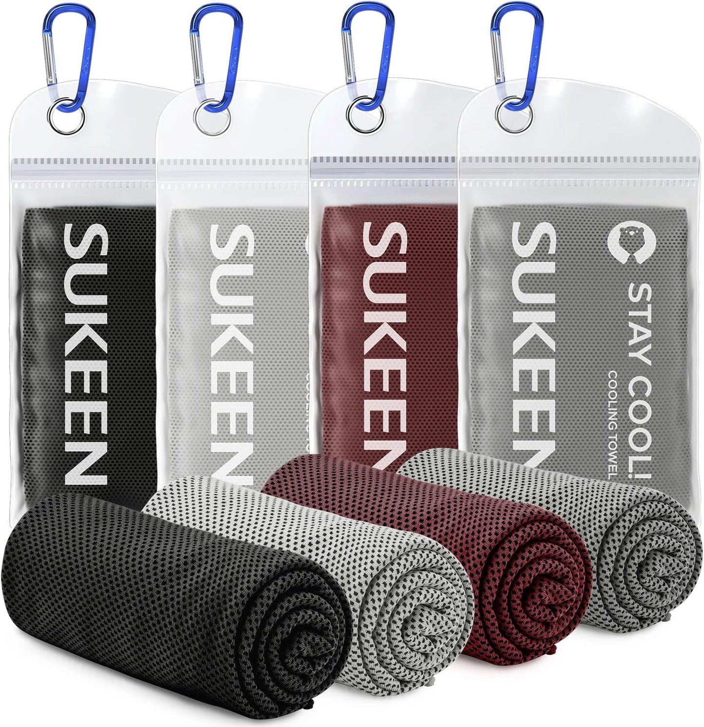 Sukeen 4 Pack Cooling Towels (40"x12"), Cooling Neck Wraps, Ice Towel, Soft Breathable Chilly Towel,microfiber Towel For Yoga,sport,running,gym,workout,camping,fitness,workout & More Activities - Dark Grey/grey/brown/black