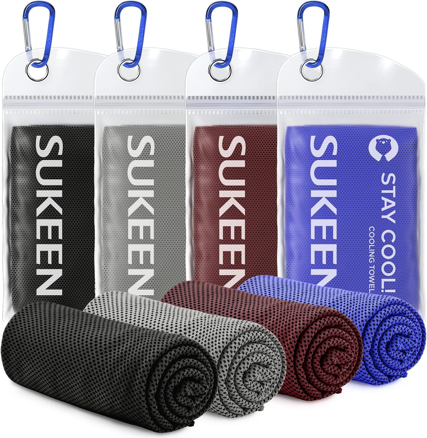 Sukeen 4 Pack Cooling Towels (40"x12"), Cooling Neck Wraps, Ice Towel, Soft Breathable Chilly Towel,microfiber Towel For Yoga,sport,running,gym,workout,camping,fitness,workout & More Activities - Dark Blue/ Dark Grey/brown/black