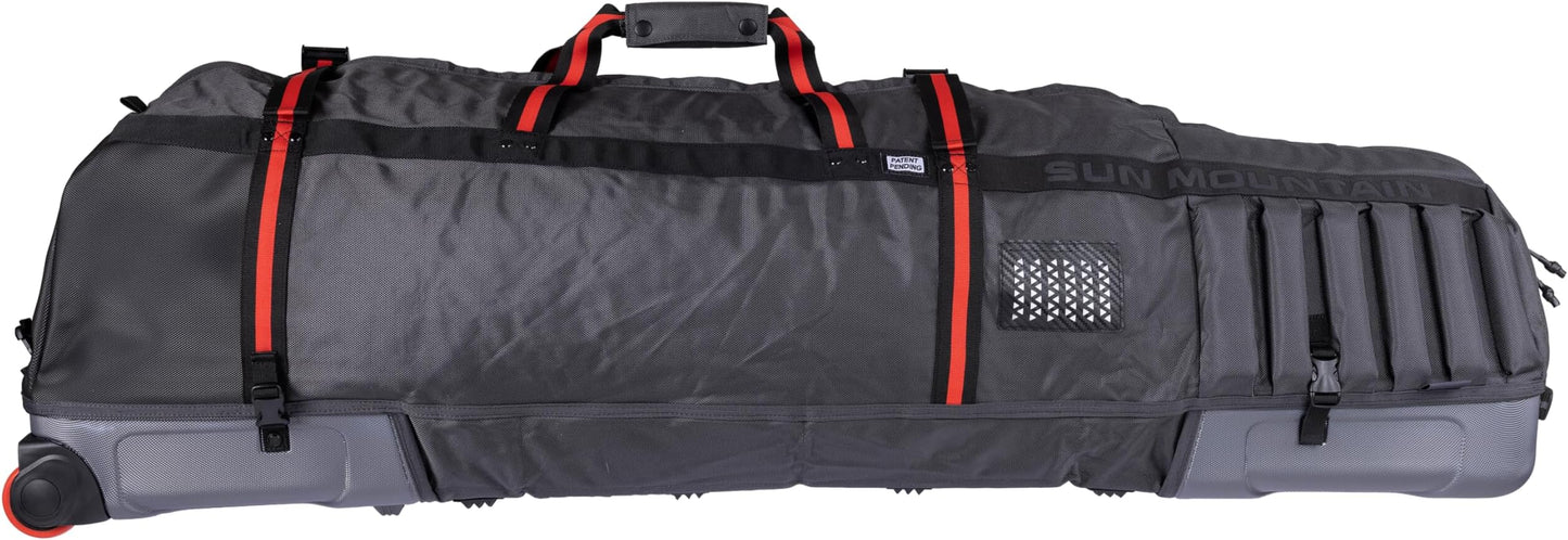 Sun Mountain Kube Golf Travel Bag - 2-Wheel Rolling System, Compact Folding For Easy Storage & Travel Convenience - Steel-Black-Rush Red