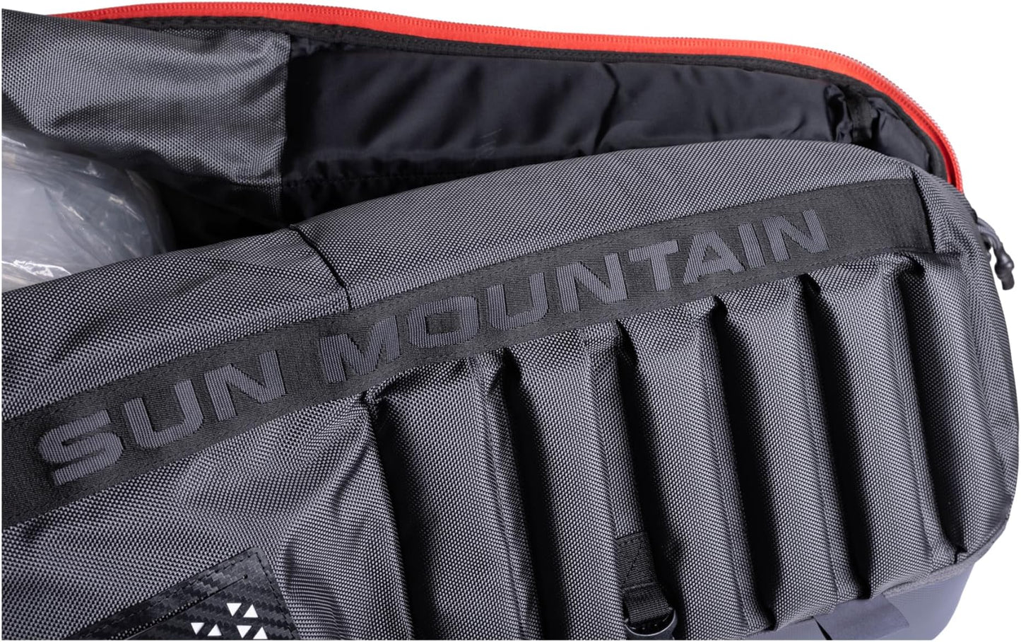 Sun Mountain Kube Golf Travel Bag - 2-Wheel Rolling System, Compact Folding For Easy Storage & Travel Convenience - Steel-Black-Rush Red