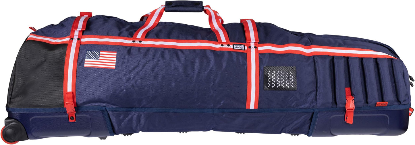 Sun Mountain Kube Golf Travel Bag - 2-Wheel Rolling System, Compact Folding For Easy Storage & Travel Convenience - Navy-White-Red
