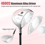Tangkula 9/10/12 Pieces Women's Complete Golf Clubs Set, Golf Club Package Set With 460cc Driver, Fairway Wood & Hybrid, Irons, Putter, Portable Regular Golf Club Set - Pink