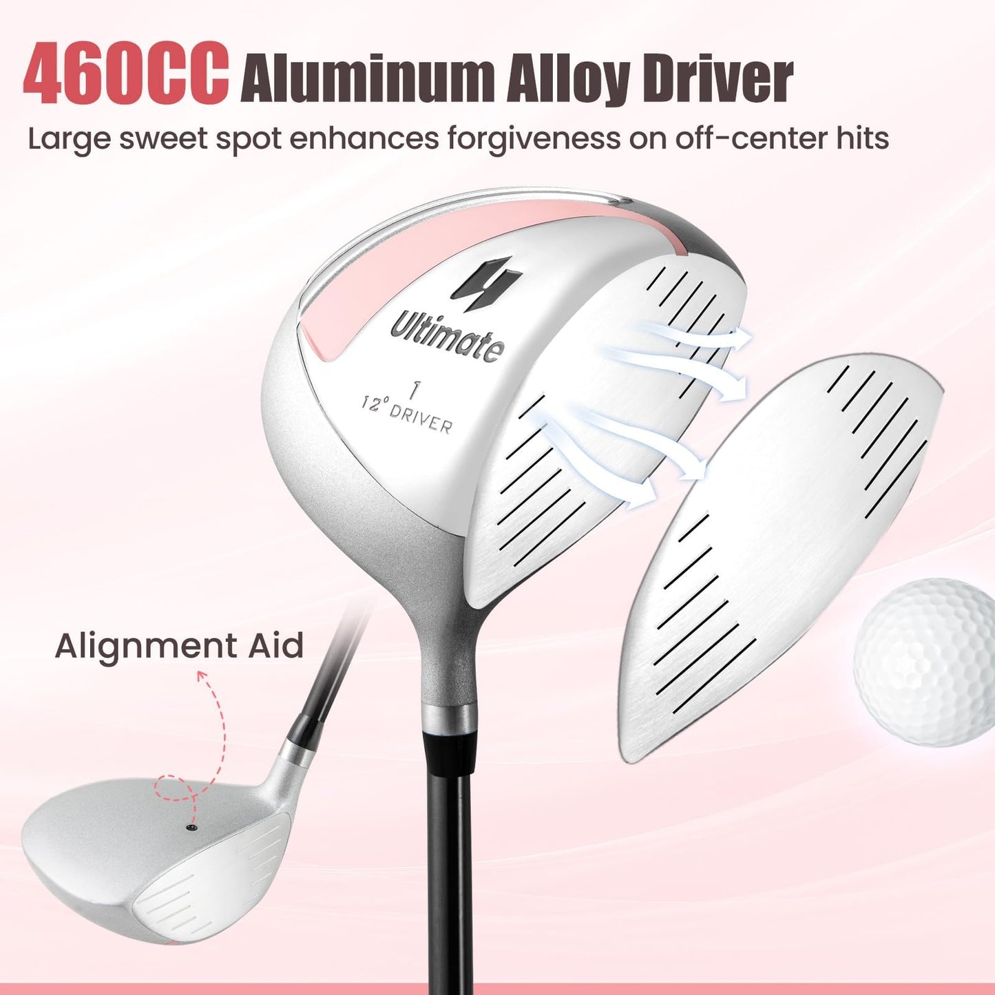 Tangkula 9/10/12 Pieces Women's Complete Golf Clubs Set, Golf Club Package Set With 460cc Driver, Fairway Wood & Hybrid, Irons, Putter, Portable Regular Golf Club Set - Pink