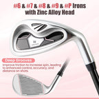 Tangkula 9/10/12 Pieces Women's Complete Golf Clubs Set, Golf Club Package Set With 460cc Driver, Fairway Wood & Hybrid, Irons, Putter, Portable Regular Golf Club Set - Pink