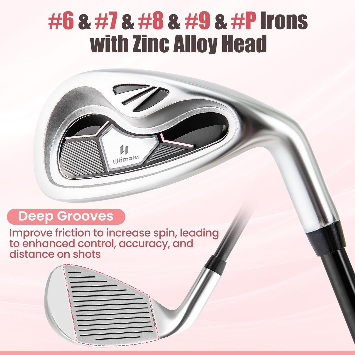 Tangkula 9/10/12 Pieces Women's Complete Golf Clubs Set, Golf Club Package Set With 460cc Driver, Fairway Wood & Hybrid, Irons, Putter, Portable Regular Golf Club Set - Pink
