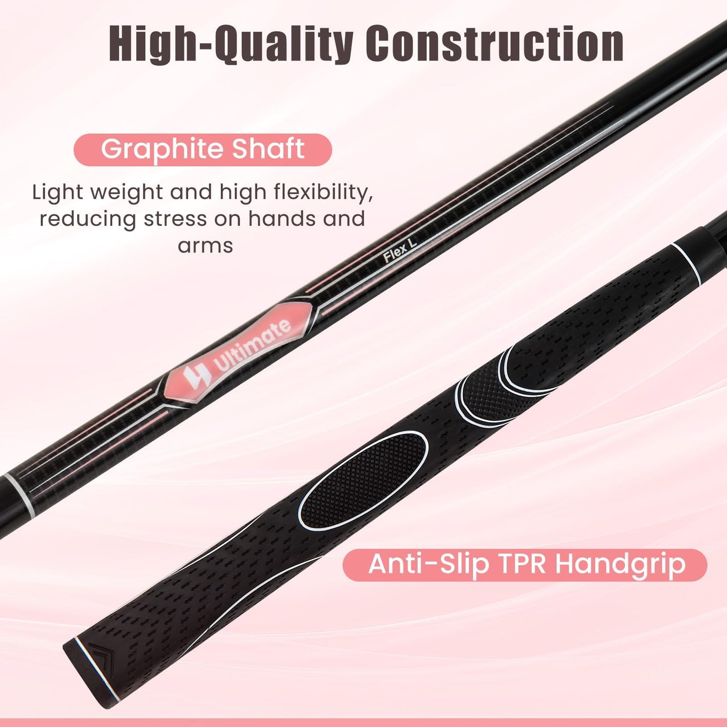 Tangkula 9/10/12 Pieces Women's Complete Golf Clubs Set, Golf Club Package Set With 460cc Driver, Fairway Wood & Hybrid, Irons, Putter, Portable Regular Golf Club Set - Pink