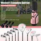 Tangkula 9/10/12 Pieces Women's Complete Golf Clubs Set, Golf Club Package Set With 460cc Driver, Fairway Wood & Hybrid, Irons, Putter, Portable Regular Golf Club Set - Pink