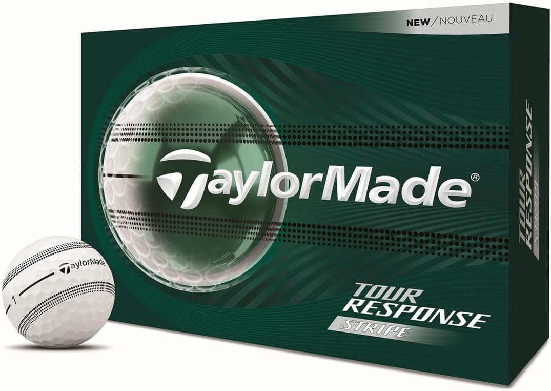 Taylormade Tour Response Golf Balls, Enhanced 360° Clearpath Alignment, Speed Wrapped Core For Distance And Feel, Pack Of 12 - White/black Stripe