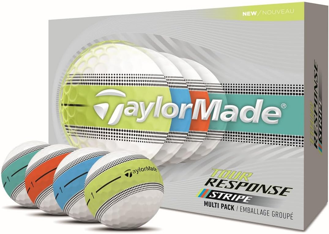 Taylormade Tour Response Golf Balls, Enhanced 360° Clearpath Alignment, Speed Wrapped Core For Distance And Feel, Pack Of 12 - Multipack Stripe