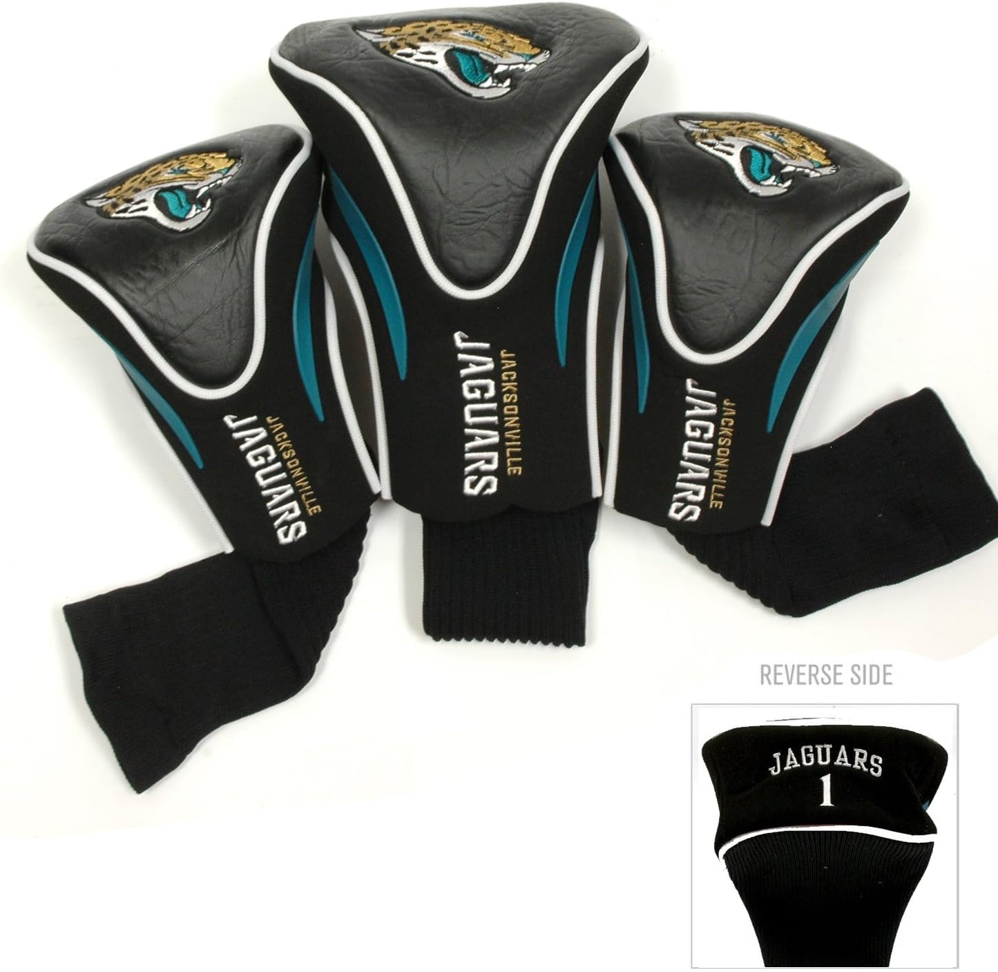 Team Golf Nfl Cincinnati Bengals Contour Golf Club Headcovers (3 Count) Numbered 1, 3, & X, Fits Oversized Drivers, Utility, Rescue & Fairway Clubs, Velour Lined For Extra Club Protection - Jacksonville Jaguars