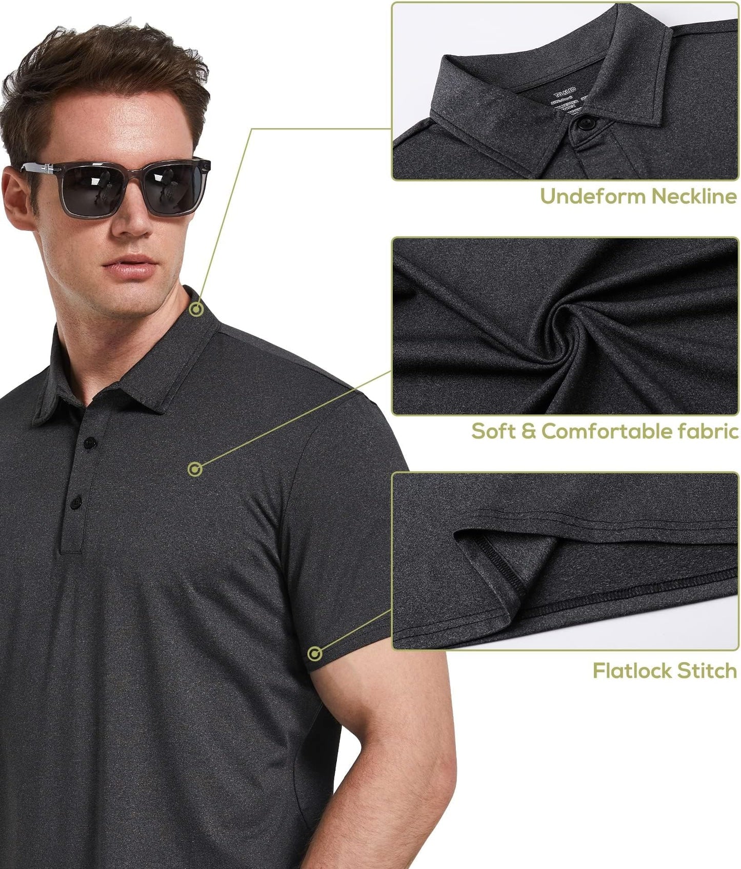 Telaleo 4/5 Pack Mens Polo Shirts Quick Dry Short Sleeve Golf T Shirt Performance Moisture Wicking Casual Workout - Black/light Grey/green/light Blue/blue(5 Pack)