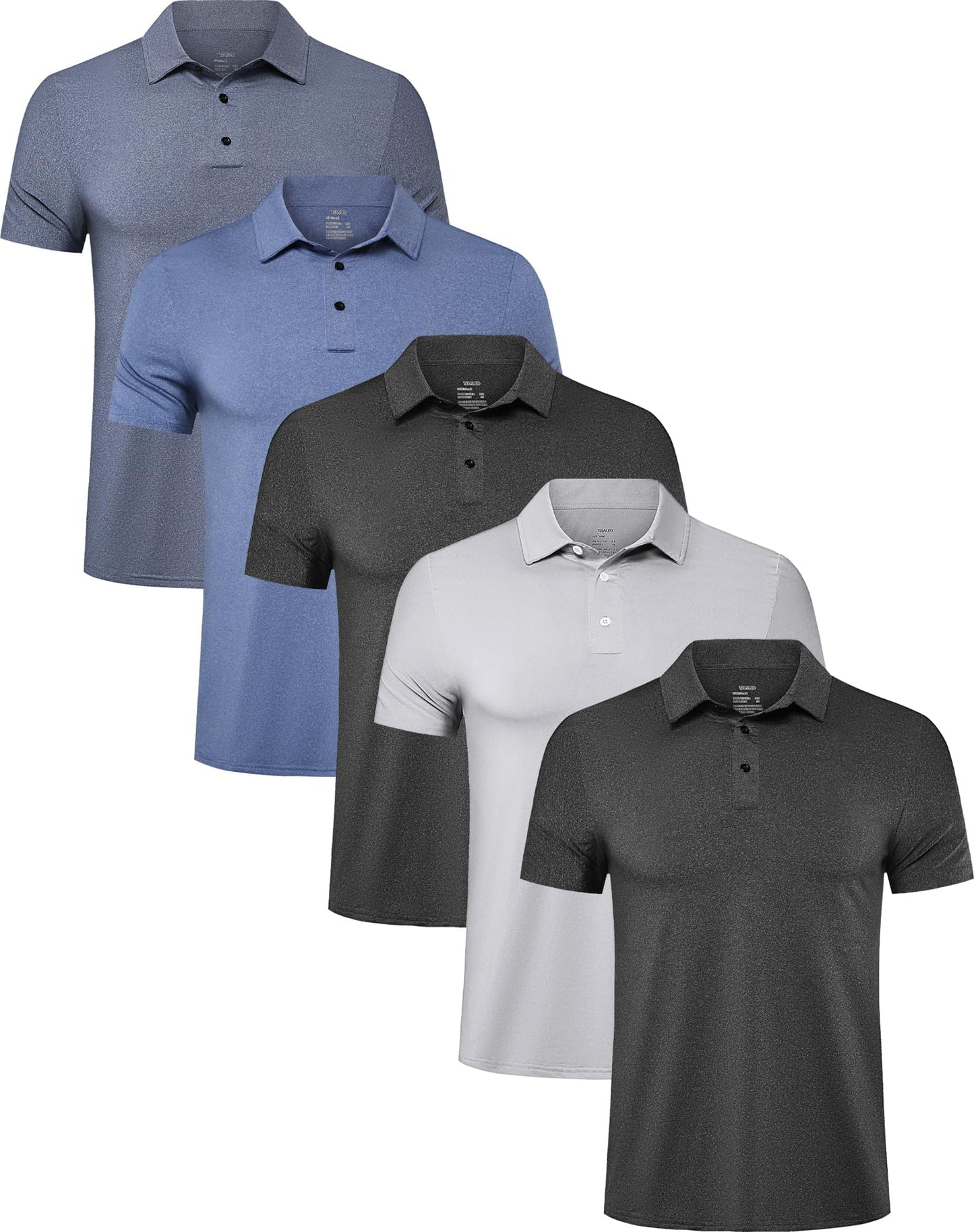 Telaleo 4/5 Pack Mens Polo Shirts Quick Dry Short Sleeve Golf T Shirt Performance Moisture Wicking Casual Workout - 2black/light Grey/light Blue/blue(5 Pack)
