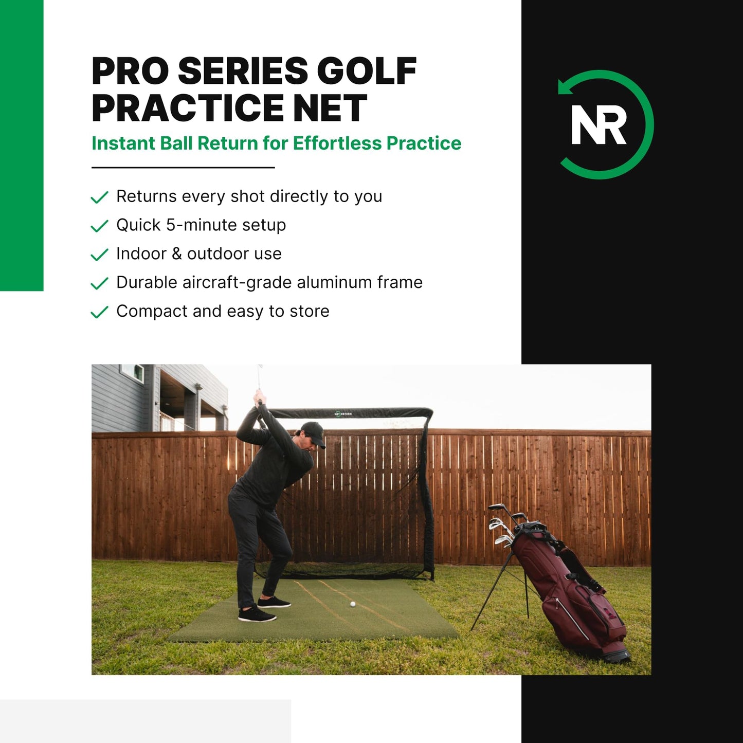 The Net Return Home/pro Series Golf Net, Multi-Sport, 7x7 Ft – 8x7.5 Ft, Auto Ball Return, Portable For Indoor/outdoor - 8 Ft X 7.5 Ft