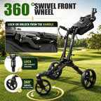 Tivor Golf Push Cart with 360° Front Wheels & Handbrake, 3-Wheel One-Click Folding