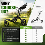 Tivor Golf Push Cart with 360° Front Wheels & Handbrake, 3-Wheel One-Click Folding