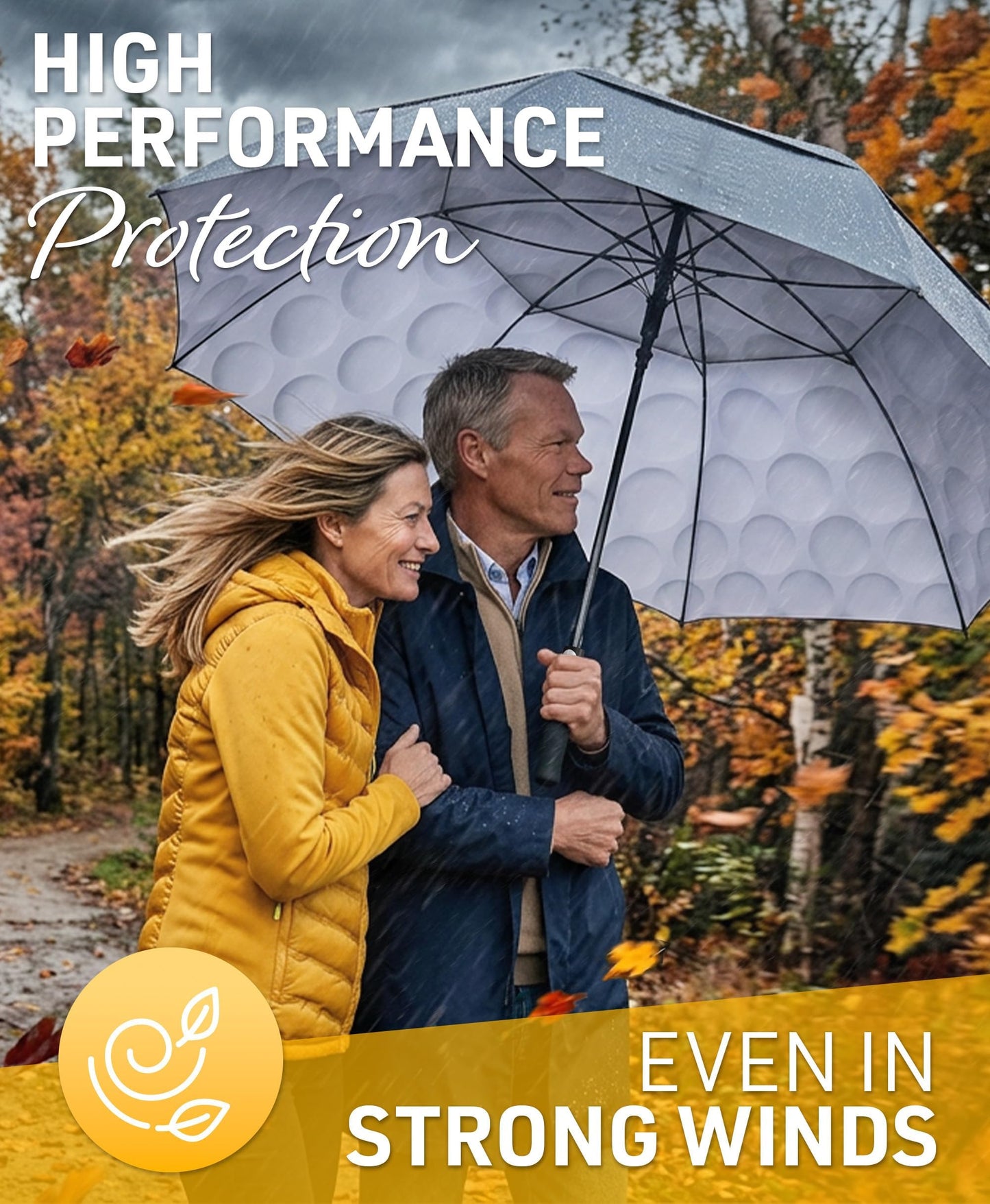 Tumella Golf Umbrella 62 Inch Windproof, Extra Large Auto Open, Double Canopy, Heavy Duty Rain Protection For Golf, Sports & Family Use, Wind Resistant & Tested 33+ Mph - Golf Ball