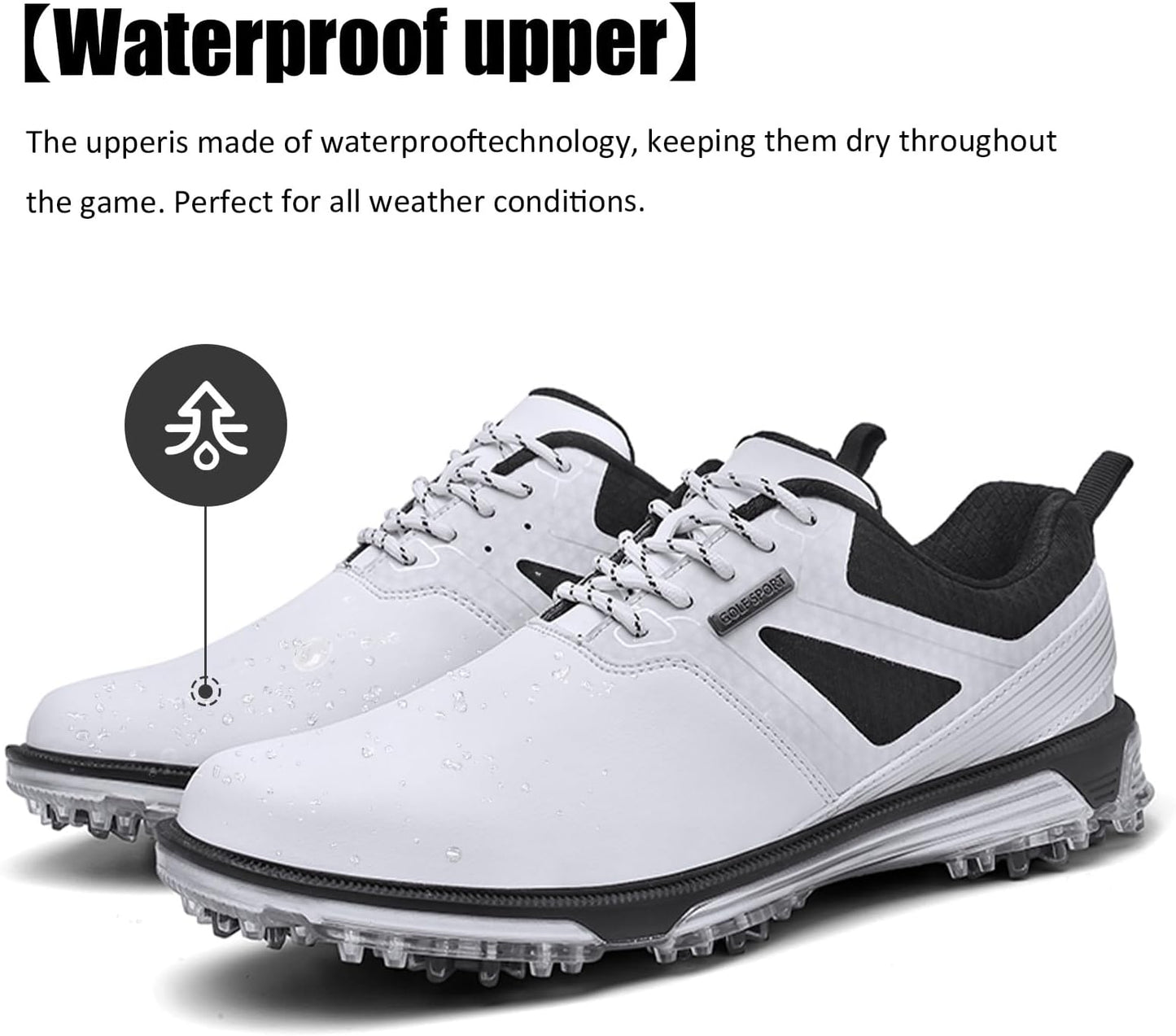 Ultiant Men's Golf Shoes Fixed Nailless Sole Waterproof Lightweight No-Slip Walking Shoes Size7.5-14 - White