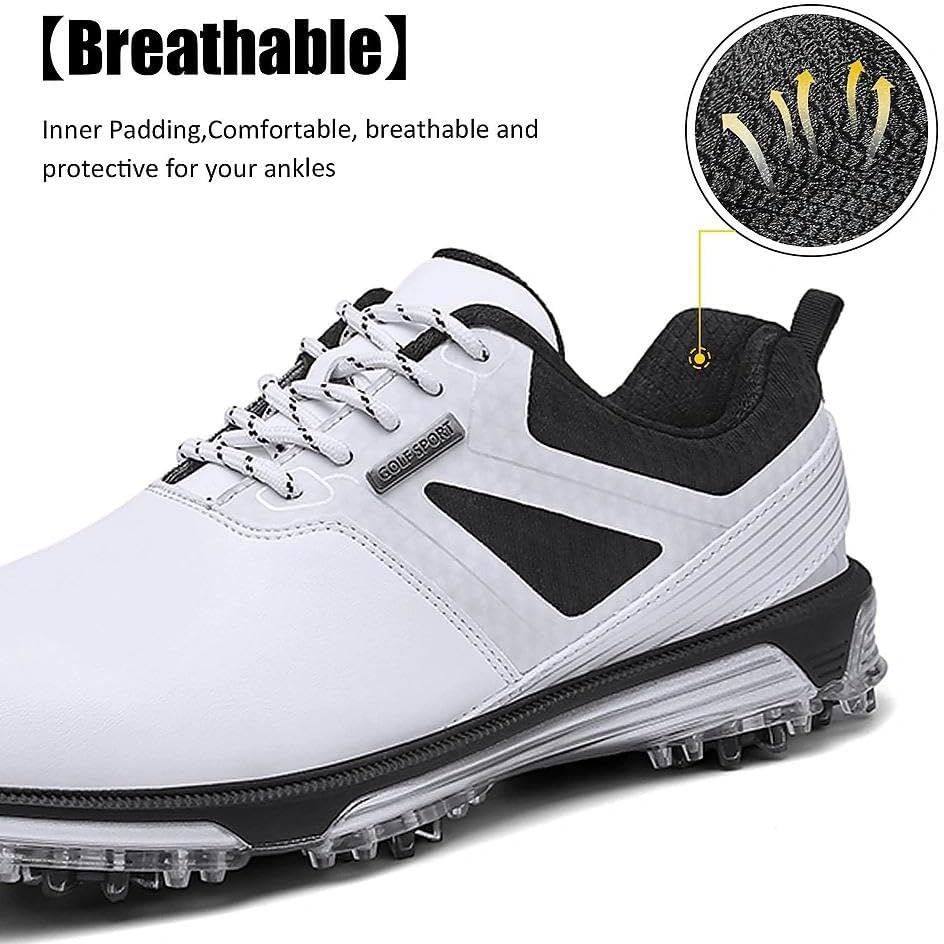 Ultiant Men's Golf Shoes Fixed Nailless Sole Waterproof Lightweight No-Slip Walking Shoes Size7.5-14 - White