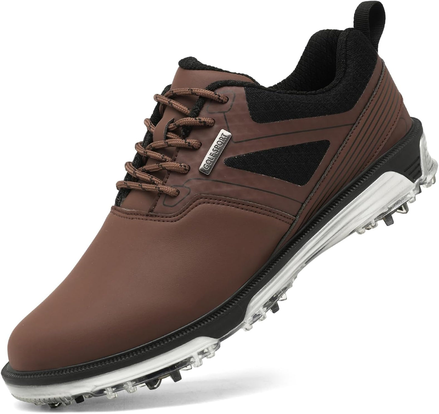 Ultiant Men's Golf Shoes Fixed Nailless Sole Waterproof Lightweight No-Slip Walking Shoes Size7.5-14 - Brown