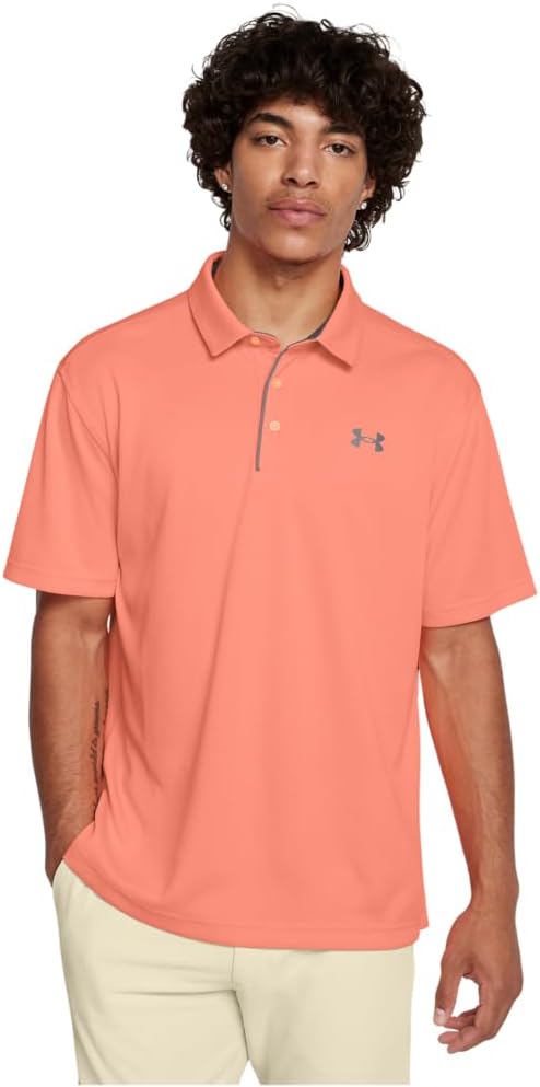 Under Armour Men's Tech Golf Polo - (897) Flare Orange / Pitch Gray / Halo Gray