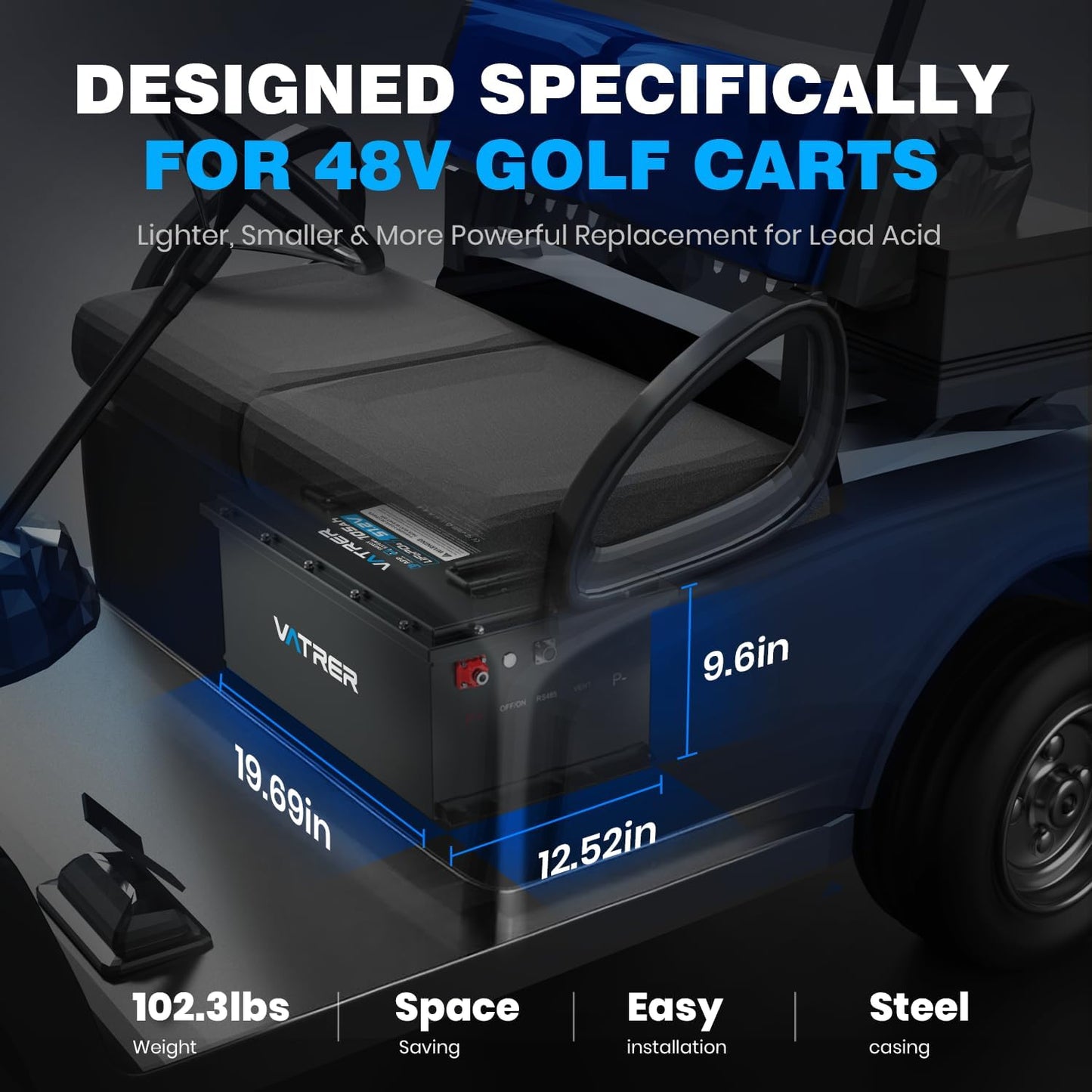 VATRER POWER 48V 105Ah LiFePO4 Golf Cart Battery with Smart 200A BMS & App