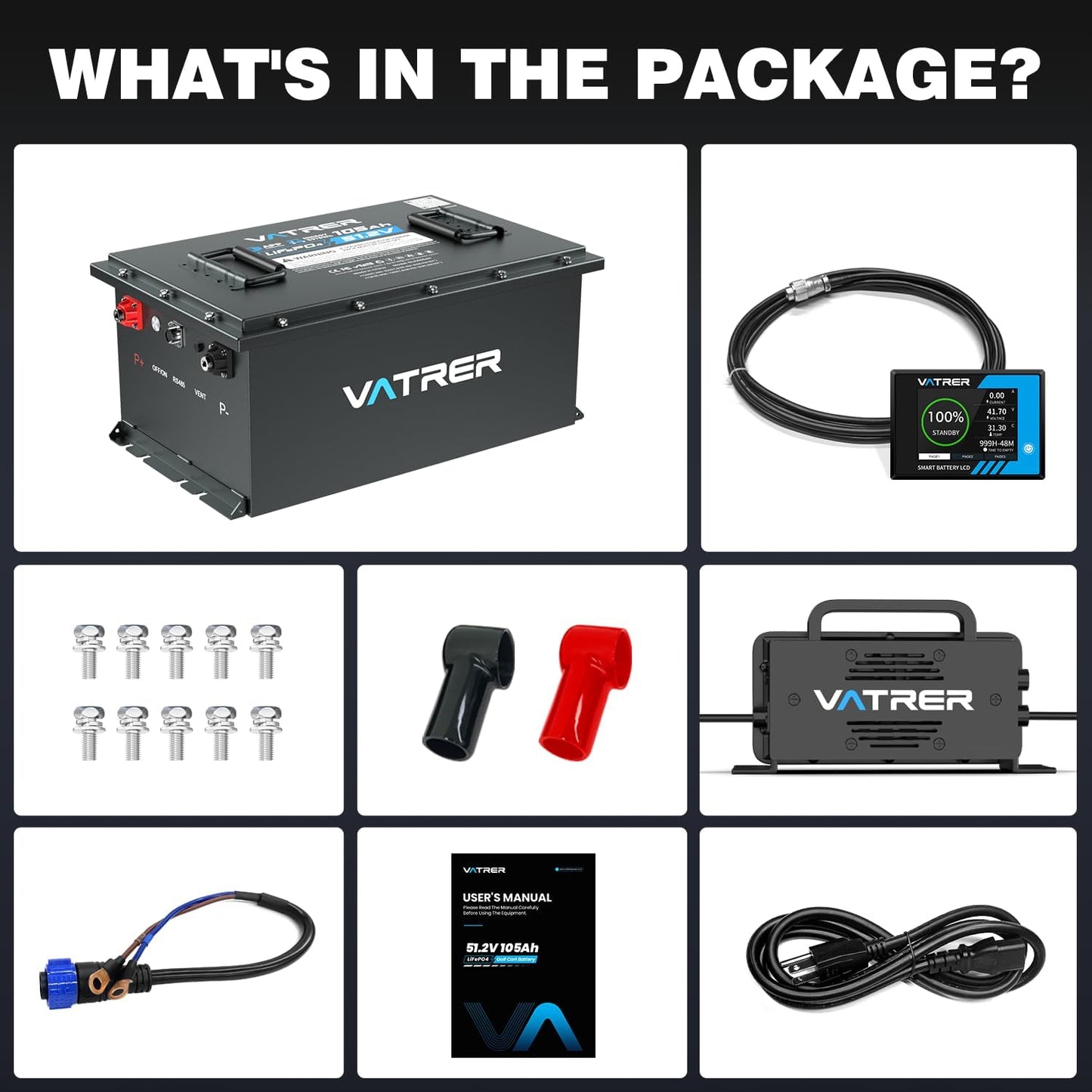 VATRER POWER 48V 105Ah LiFePO4 Golf Cart Battery with Smart 200A BMS & App