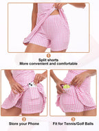 Viracy Tennis Dress For Women Sleeveless Golf Dresses With Shorts And Pockets Ruffle Zip Up Stand Collar Golf Outfits - Pink Houndstooth