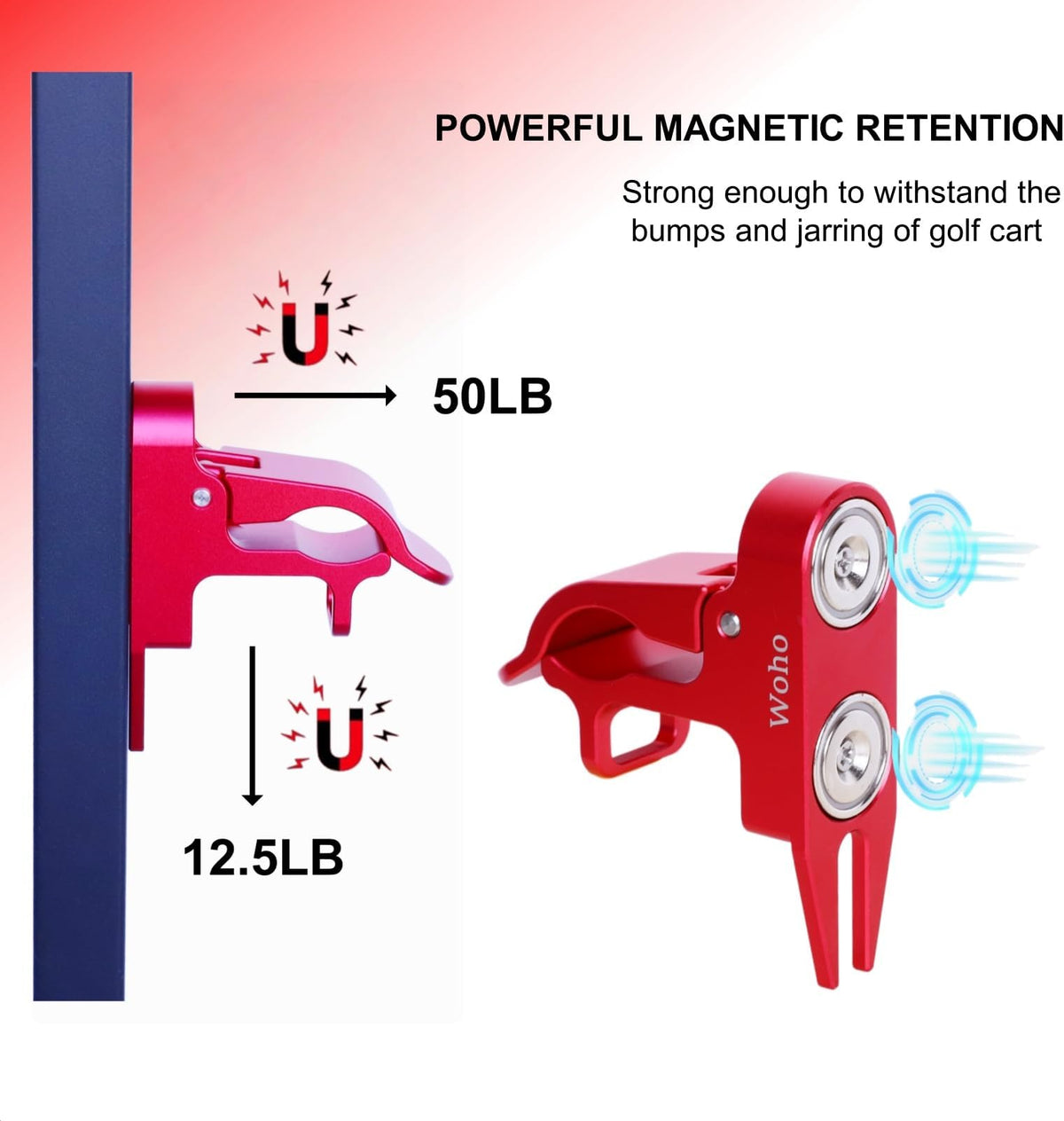 Woho Magnetic Cigar Holder For Golf Cart, Aluminum Alloy Golf Cigar Holder With Fork Hold Cigar In The Grass, Golf Cart Accessories With Dual Opening Carabiner For 30-60 Rings, Gift For Men/golfer - Red