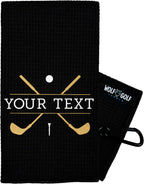 Wolf Golf Towels Custom Golf Towel | Personalized Golf Accessories For Men & Women | Add Your Text With Choice Of Font And Thread Color - Black - Gold Clubs