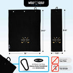 Wolf Golf Towels Custom Golf Towel | Personalized Golf Accessories For Men & Women | Add Your Text With Choice Of Font And Thread Color - Black - Gold Clubs