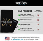 Wolf Golf Towels Custom Golf Towel | Personalized Golf Accessories For Men & Women | Add Your Text With Choice Of Font And Thread Color - Black - Gold Clubs
