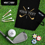 Wolf Golf Towels Custom Golf Towel | Personalized Golf Accessories For Men & Women | Add Your Text With Choice Of Font And Thread Color - Black - Gold Clubs