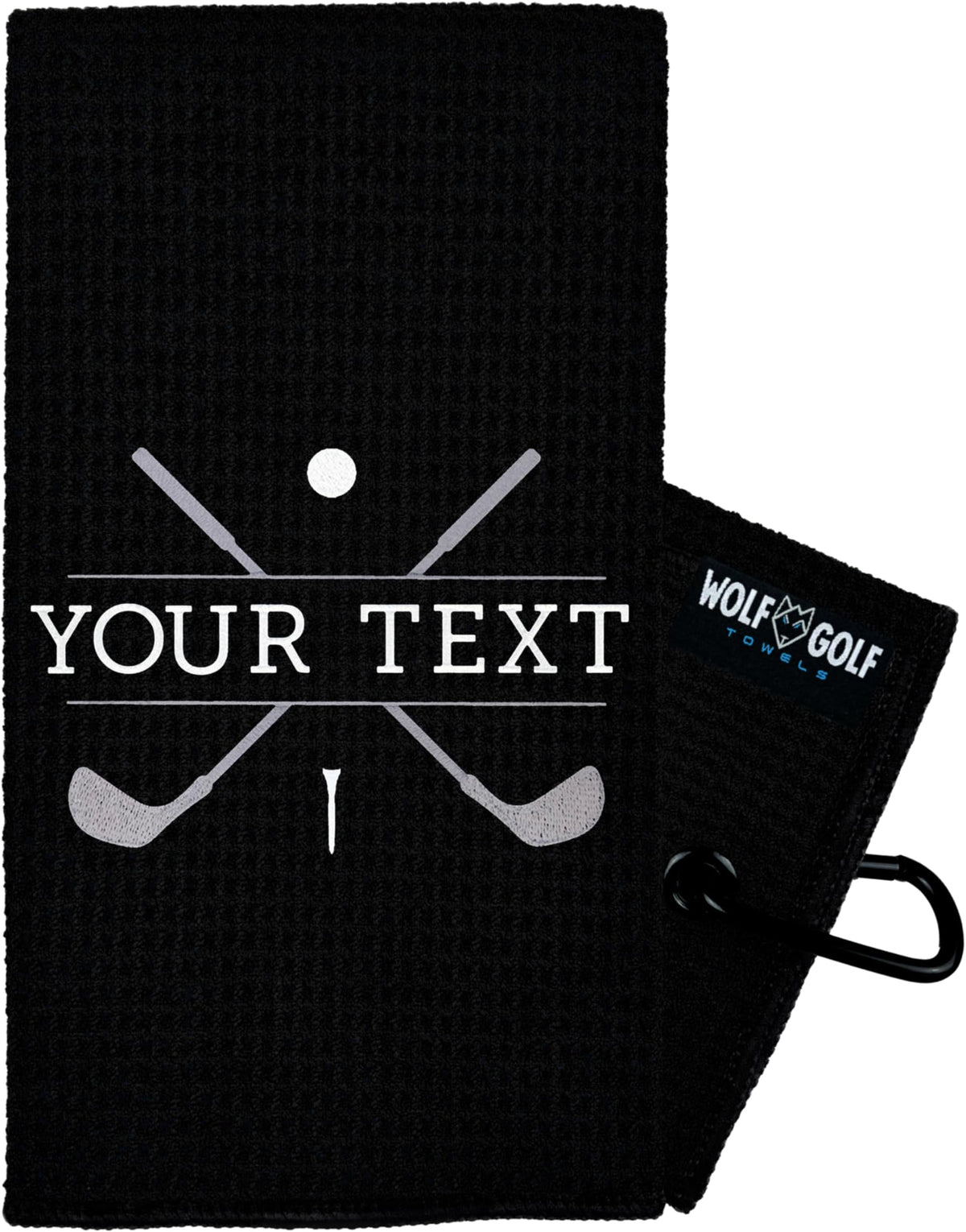 Wolf Golf Towels Custom Golf Towel | Personalized Golf Accessories For Men & Women | Add Your Text With Choice Of Font And Thread Color - Black - Grey Clubs
