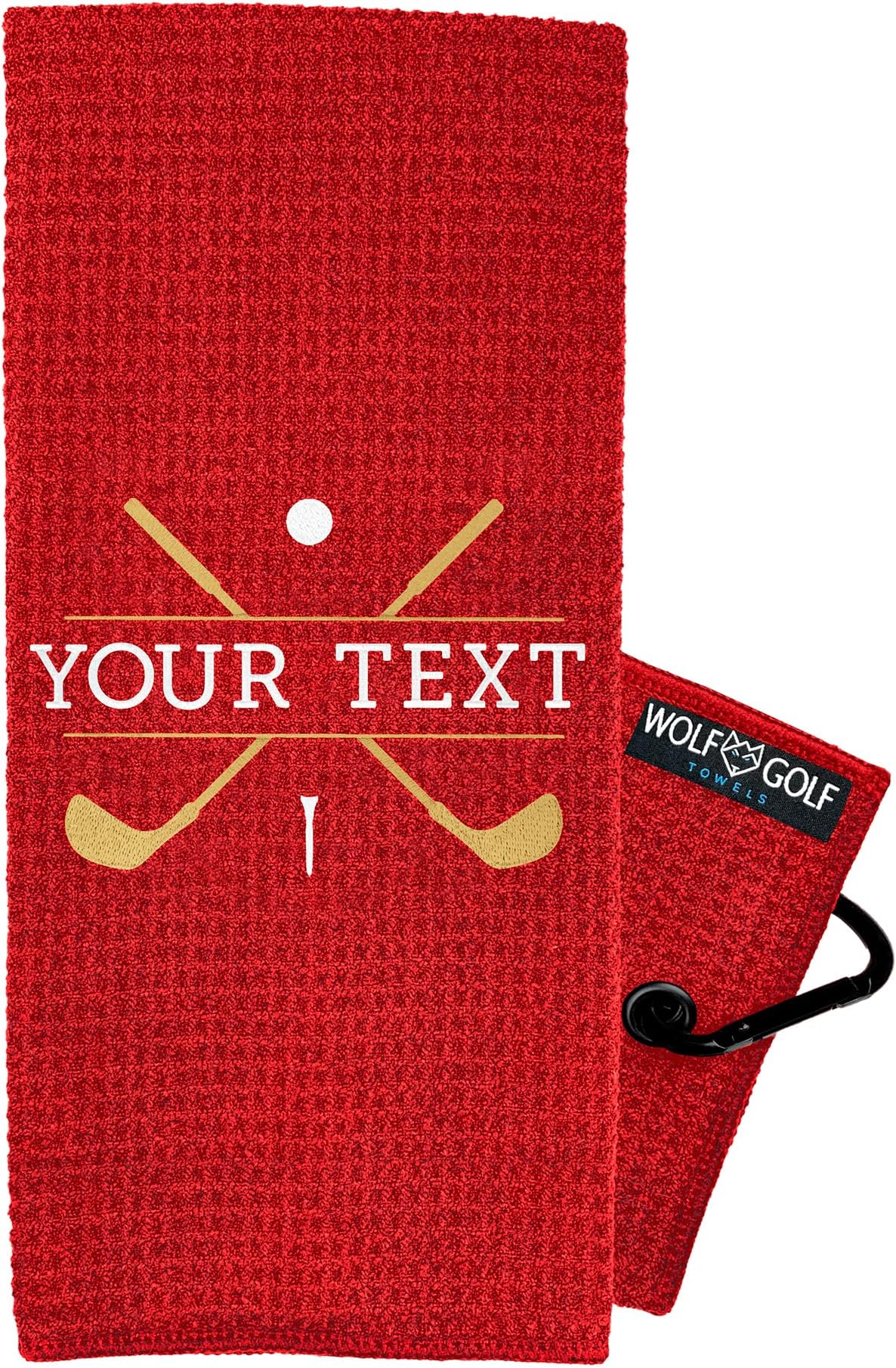 Wolf Golf Towels Custom Golf Towel | Personalized Golf Accessories For Men & Women | Add Your Text With Choice Of Font And Thread Color - Red - Gold Clubs