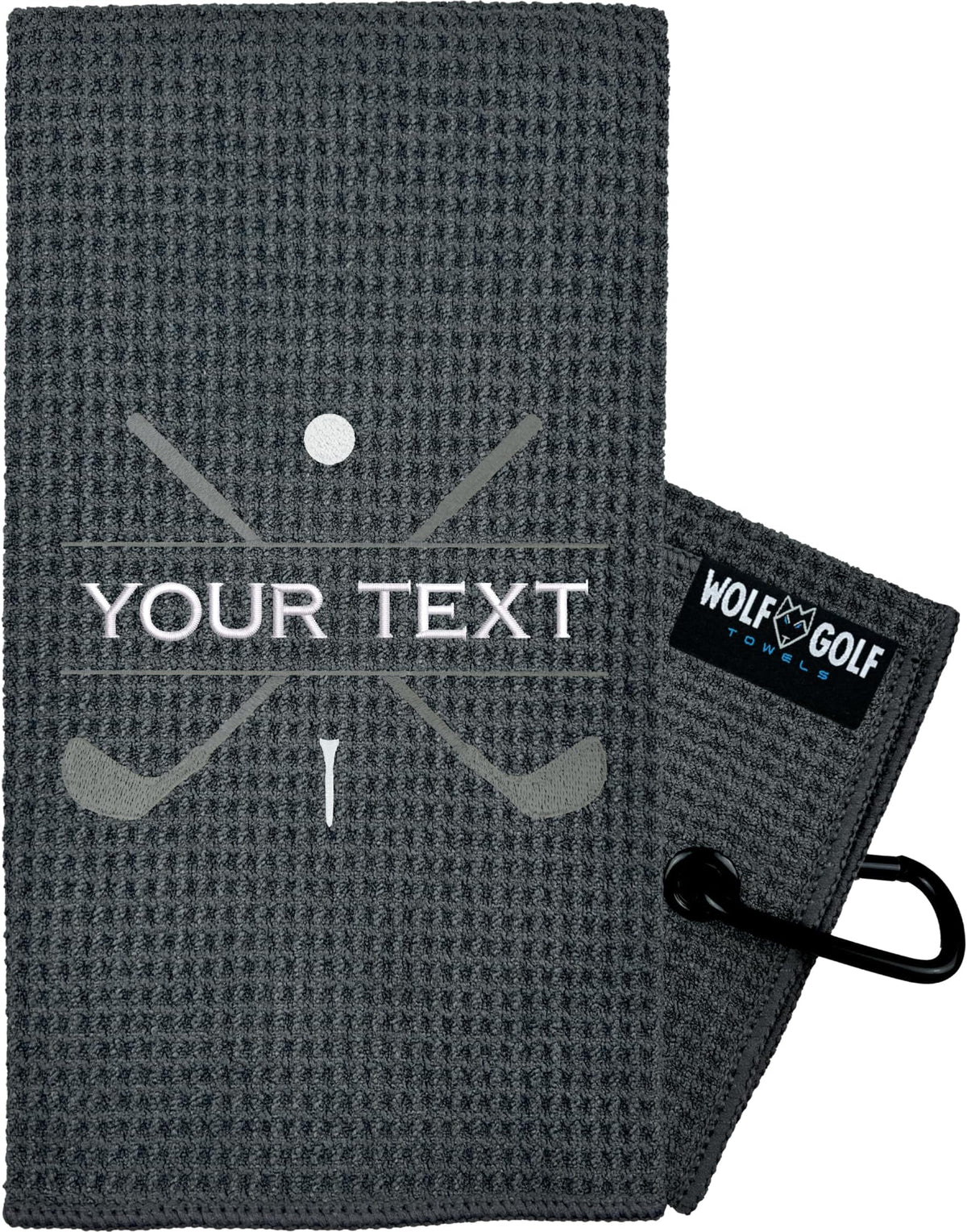 Wolf Golf Towels Custom Golf Towel | Personalized Golf Accessories For Men & Women | Add Your Text With Choice Of Font And Thread Color - Grey - Grey Clubs