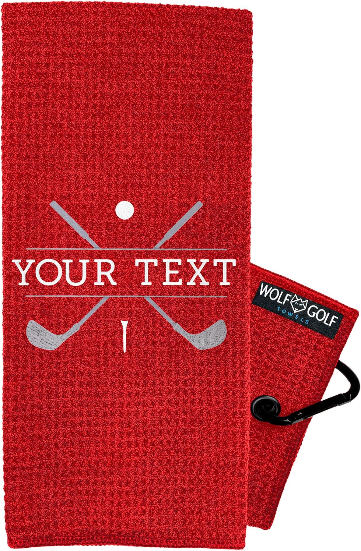 Wolf Golf Towels Custom Golf Towel | Personalized Golf Accessories For Men & Women | Add Your Text With Choice Of Font And Thread Color - Red - Grey Clubs