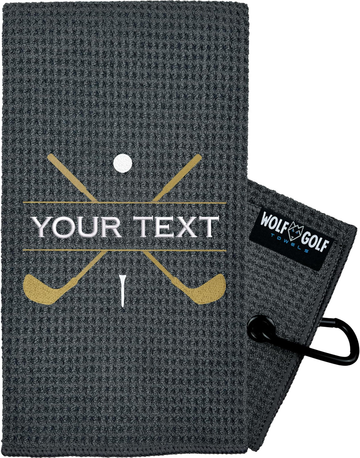 Wolf Golf Towels Custom Golf Towel | Personalized Golf Accessories For Men & Women | Add Your Text With Choice Of Font And Thread Color - Grey - Gold Clubs