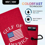Wolf Golf Towels Gulf Of America Golf Towel | Embroidered Microfiber Funny Golf Accessories | Red Gulf Of America Towel - Gulf Of America - Red Towel