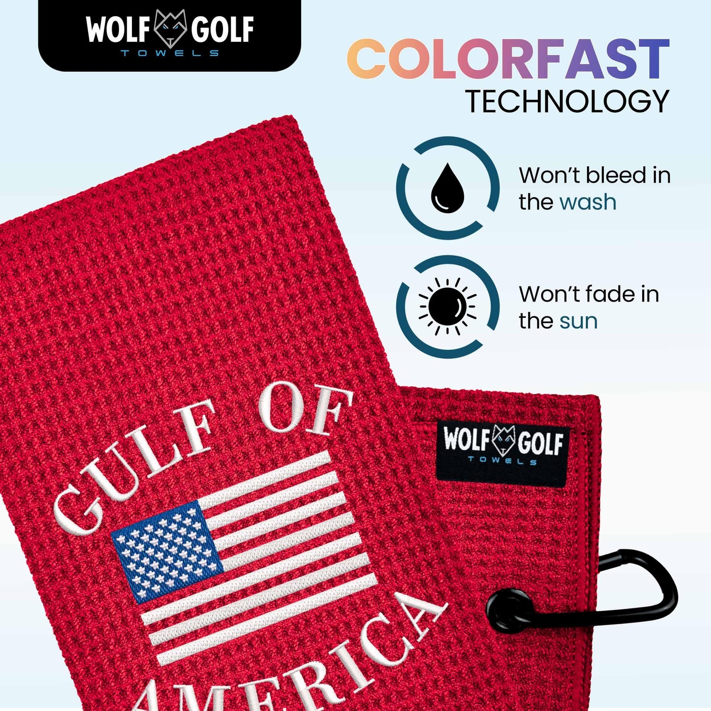 Wolf Golf Towels Gulf Of America Golf Towel | Embroidered Microfiber Funny Golf Accessories | Red Gulf Of America Towel - Gulf Of America - Red Towel