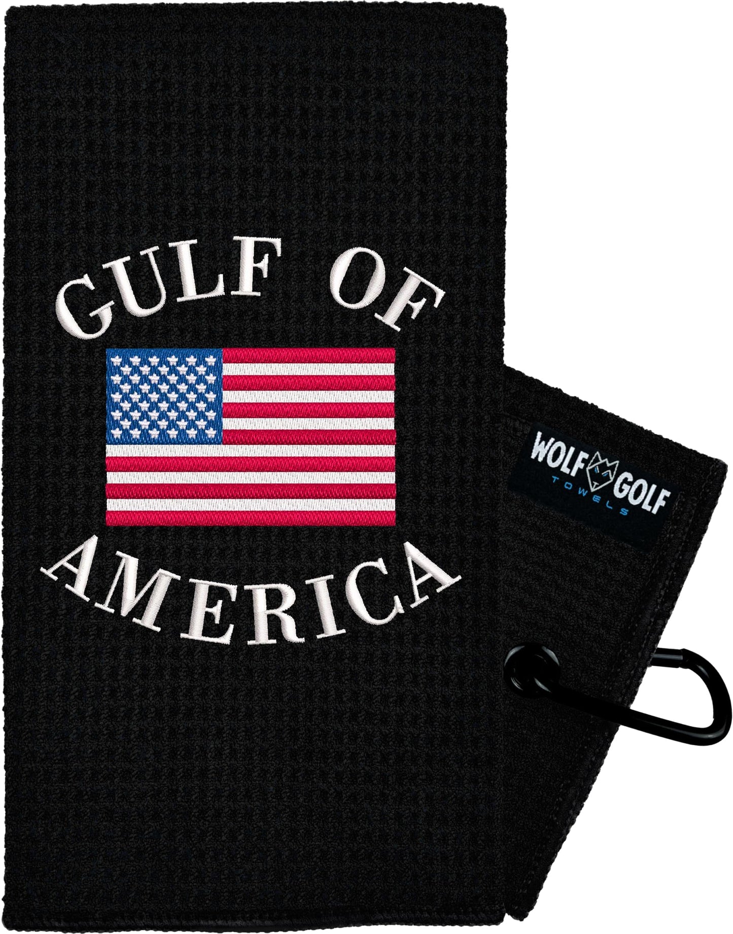 Wolf Golf Towels Gulf Of America Golf Towel | Embroidered Microfiber Funny Golf Accessories | Red Gulf Of America Towel - Gulf Of America - Black Towel