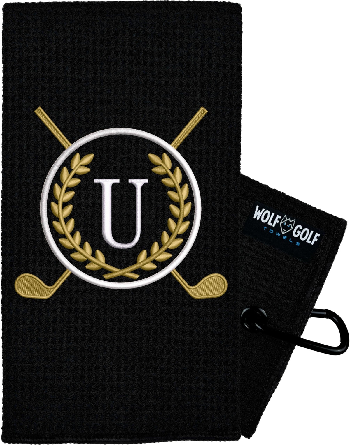 Wolf Golf Towels Monogrammed Personalized Golf Towel | Custom Golf Towels For Golf Bags For Men Or Women - U - Black
