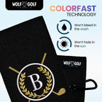 Wolf Golf Towels Monogrammed Personalized Golf Towel | Custom Golf Towels For Golf Bags For Men Or Women - B - Black