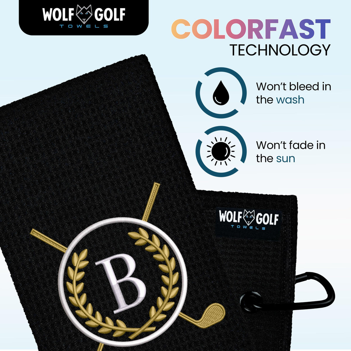 Wolf Golf Towels Monogrammed Personalized Golf Towel | Custom Golf Towels For Golf Bags For Men Or Women - B - Black